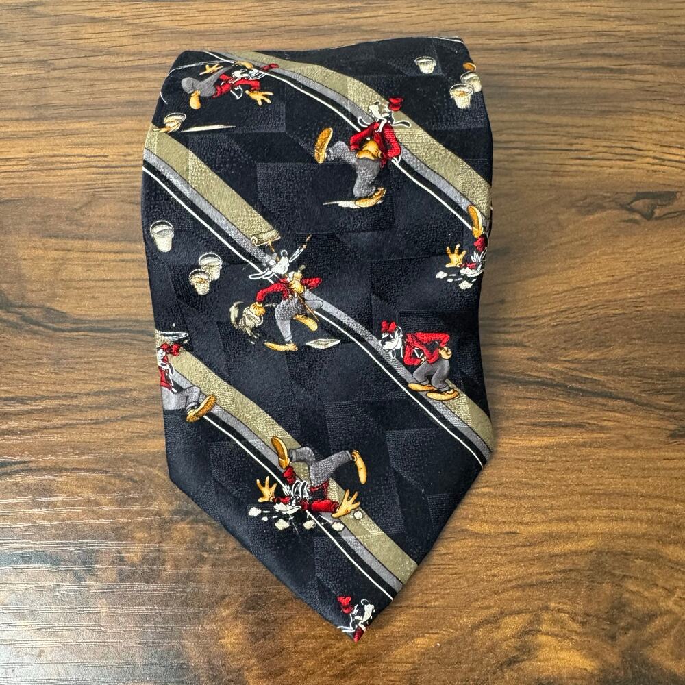 Mickey & Co Goofy Disney Men's Necktie Black 100% Silk Multi‎ Color